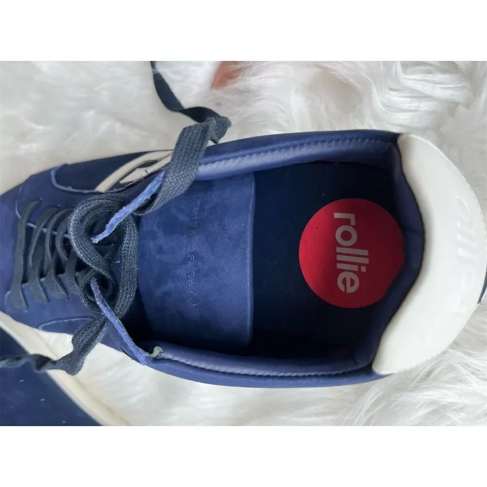 🆕 Rollie Men's Navy Prime Nubuck Sneakers Size 9 Casual Lace Up Shoes leather